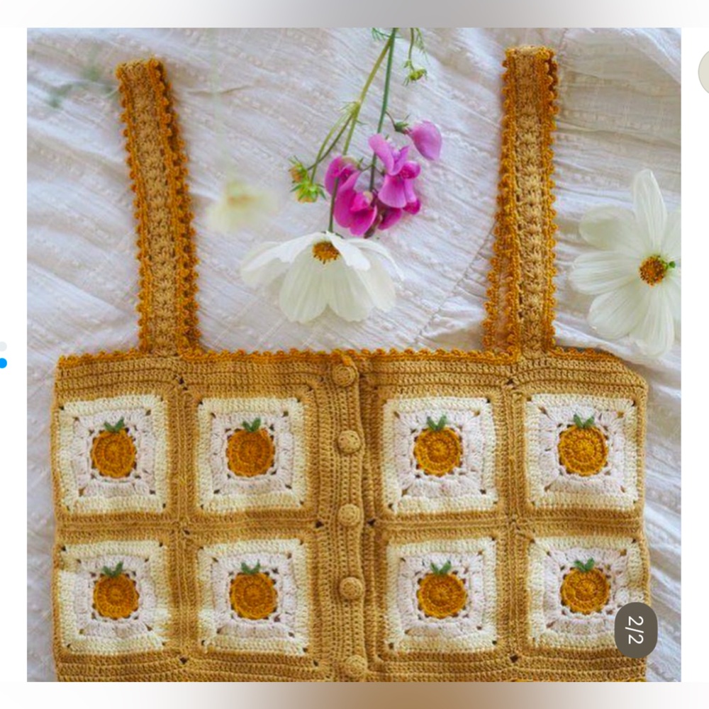 Wild Wawa Handmade Womens Mustard Yellow Crocheted Sunflower Square Crop Top